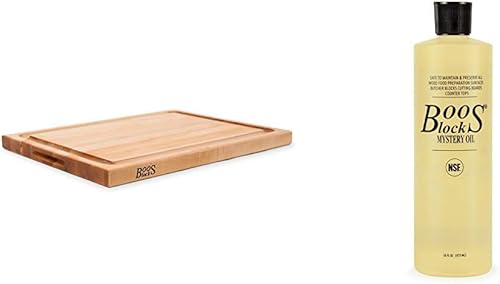 John Boos Block CB1054-1M2418150 - Tabla de cortar de madera de arce con ranura de zumo (reversible, 24.0 x 18.0 x 1.5in) y aceite de bloque de