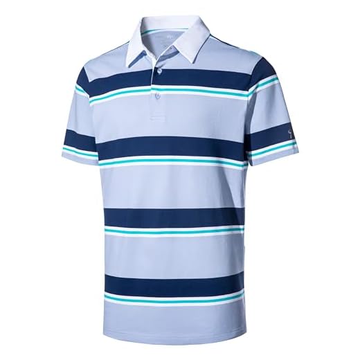 Men's Polo Shirts Long Sleeve Striped Dry Fit Casual Collared Pique Golf Polo Shirts for Mens, Navy Sky Blue-short, XXXXL