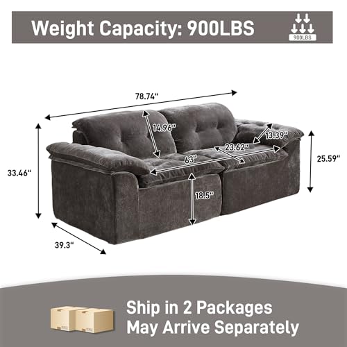 Image of Oversized Modular Sectional Sofa, Large Modern Boneless Couch with Seat Cushion, Chenille 2 Seat Sofa Set for Living Room, Apartments, No Assembly Required, Grey