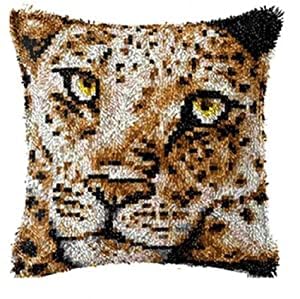 ROCKY&CHAO Tiger 43x43cm Latch Hook Kit for Adults & Kids DIY Cushion Making Craft Kits with Yarn & Canvas and Crochet Needle, Latch Hook Pillow Cover Adult Craft Kits Home Decor for Women — image 1