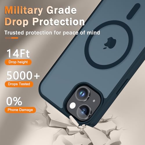 Image of for iPhone 15 Plus Case, iPhone 14 Plus Case, Matte Magnetic Phone Cover with 1 Screen Protector [Support for MagSafe] [Shockproof Military Grade Protection] Translucent Frosted Back, Navy Blue