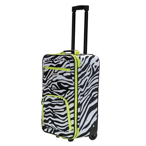 Image of Rockland Fashion Softside 2 Piece Luggage Set, Expandable, (14 inch Tote /19 inch Upright), Lime Zebra