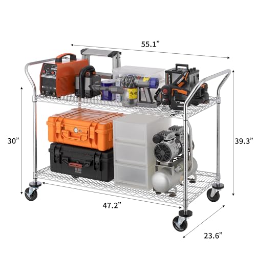 Finnhomy-2-Tier-Commercial-Grade-Rolling-Cart-Heavy-Duty-Utility-Cart-Carts-with-Wheels-and-Handles-Kitchen-Cart-on-Wheels-Metal-Serving-Cart-with-700-lbs-Capacity-Shelf-Size-24-D-x-48-W-NSF
