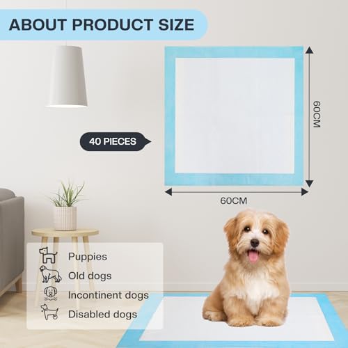 JANUIXCO 40 Stück Welpen Unterlagen - 60 × 60 cm PIPI Matten für Hunde - Wickelunterlage Einweg Auslaufsicheres 5-Lagiges Design mit Schnell Trocknender Oberfläche
