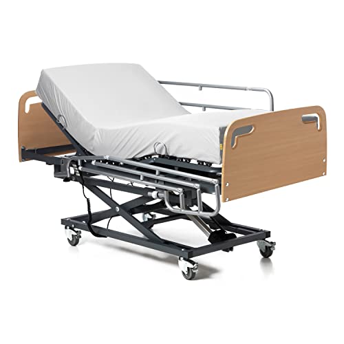 Geriafy - Cama articulada geriátrica con Carro Elevador (90x190, Barandillas + Colchón Sanitario + Cabecero y Piecero)
