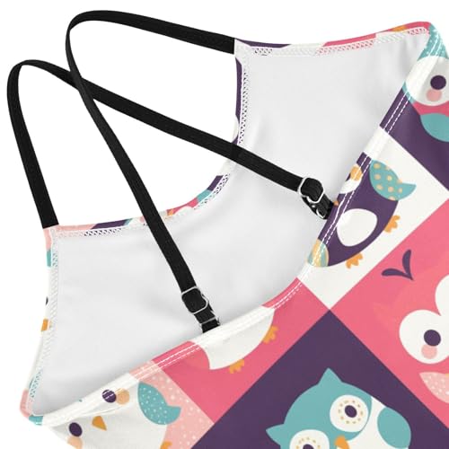 KLL Cute Owl Animal Cartoon Girls 1 Piecing Bathing Suit Summer Swimming Suits with Adjustable Straps Cute4