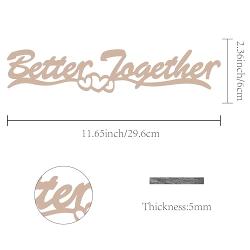 CREATCABIN Better Together Laser Cut Wood Letter Sign Heart Wall Decor Cutouts Unfinished Wooden Signs Wall Art Basswood Hanging Sculpture Decoration for Painting Crafts DIY Home Bedroom 11.8x3.9Inch - Image 2