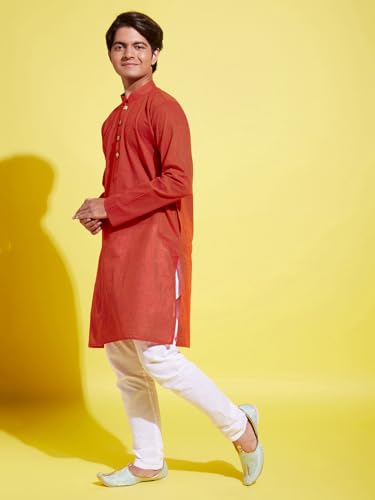 Image of VASTRAMAY boys VASTRAMAY YUVA Boys' Red and White Pure Cotton Kurta Pyjama Set