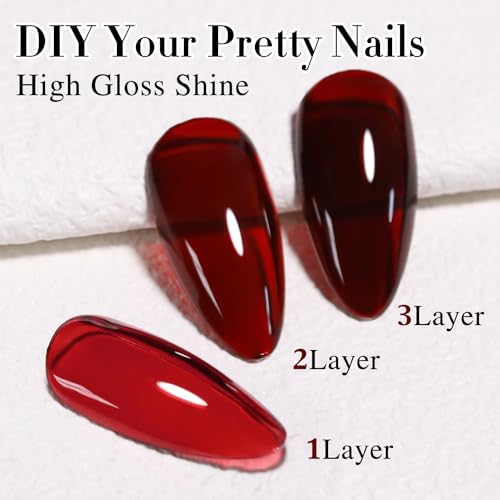Double Rhythm 15 ML Gel Nail Polish Pure Sheer Same Color Same Bottle Soak Off Gel Polish Art Manicure Salon DIY at Home for Women (Jelly Red-A1371) - Image 5