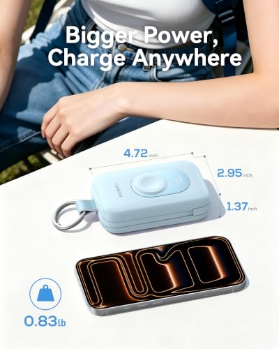 Image of RORRY CharmGo Portable Charger, 20000mAh PD 30W Portable Charger Power Bank with 2 Built-in Cables, Fast Charging Battery Pack with Keychain, Travel Essentials for iPhone, Apple Watch, iPad, Sky Blue