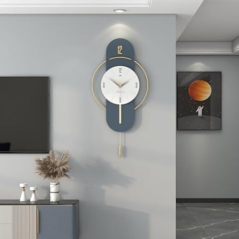 JTWALCLOCK Large Wall Clocks for Living Room Decor Modern Big Decorative Wall Clock Battery Operated Non-Ticking for Kitchen Bedroom Office Home 14 Inch Wood Pendulum Clock Wall Decor for Indoor House Cover