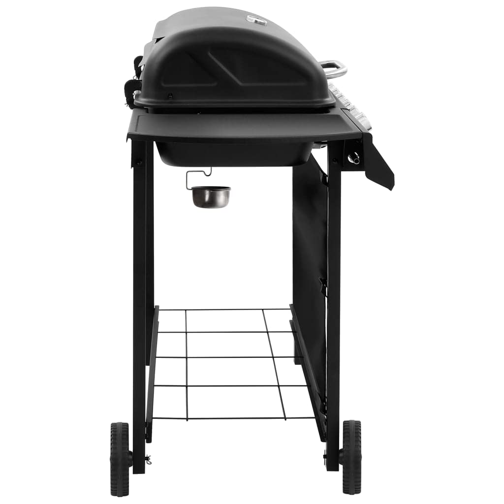 vidaXL Barbecue à gaz avec 6 brûleurs, roulettes fonctionnelles élégantes pour jardin, extérieur, gaz naturel, brûleur latéral, noir
