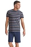 Ärmellänge: Kurzärmelig C&A Herren Shorty Set 2er Pack Regular Fit Streifen Unifarben Polyester Baumwolle dunkelblau XL