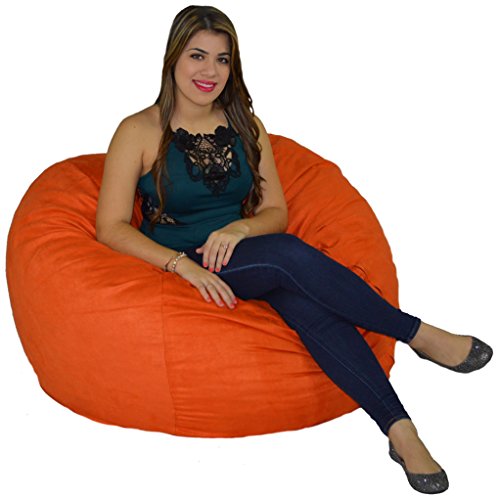 Cozy Sack Bean Bag Chair: Large 4 Foot Cozy Foam Filled Bean Bag â€“ Large Bean Bag Chair, Protective Liner, Plush Micro Fiber Removable Cover - Pumpkin