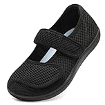 JOINFREE Womens Walking Shoes Mary Jane Wide Fit Casual Trainers Barefoot Adjustable-Strap Zero-Drop Non-Slip Comfort Shoes for Swollen Feet, Oedema, Arthritis, Elderly & Pregancy Black 9 UK