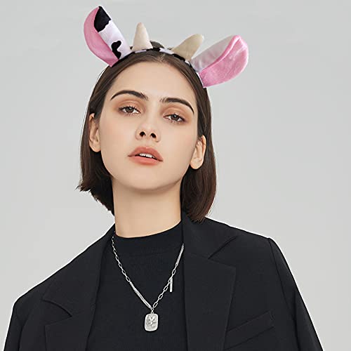 Halloween Cow Headband Bow Tie Tail Milk Cow Hair Bands Headpiece Women Cow Ears Horns Hairband Hair Hoop Holiday Party Decoration Cosplay Costume Christmas Carnival Handmade Hair Accessories 1 Set #TOP2