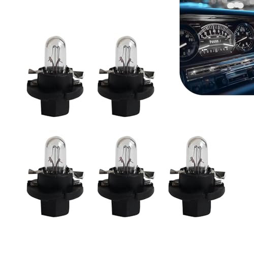 Zosgrew 5 PCS T5 Dashboard Light Bulbs, DB501 BX8.4d 12V 1.2W Super Bright Dash Light for Car Interior with Sockets, Universal for Cars Lighting Replacement (White)
