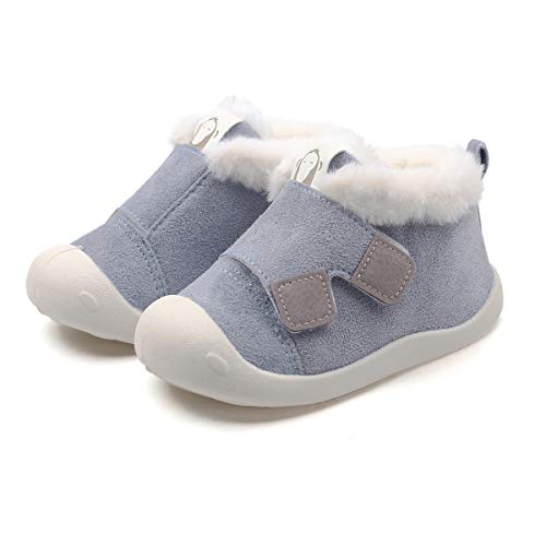 DEBAIJIA Bebé Primeros Pasos Zapatos 1-4 años Niños Niñas Infante Suave Suela Antideslizante Terciopelo Cálido Deportivas 22 EU F/W Azul (Tamaño de la etiqueta-19)