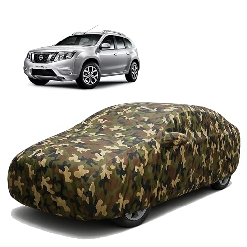 Image of Sulfar 100% Waterproof Car Body Cover Compatible with Mirror for Nissan Terrano with Long Lasting Durable Material (Triple Stitched, Full Bottom Elastic, Camouflage Army)