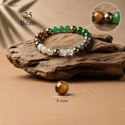 Image of VAMA Dhan Yog Bracelet | Certificate of Authenticity | Money Magnet Bracelet for Men & Women | Attracts Wealth & Financial Prosperity | Pyrite, Citrine, Green Jane, Tiger Eye, Sphatik & Aventurine