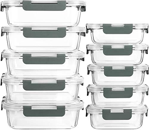 MCIRCO Glas-Frischhaltedosen Set, 20 Teile (10 Behälter, 10 Deckel), Spülmaschinenfest, Mikrowellen & Gefrierschrankgeeignet, Auslaufsicher, Modern, Lebensmittelbehälter, Frischhal