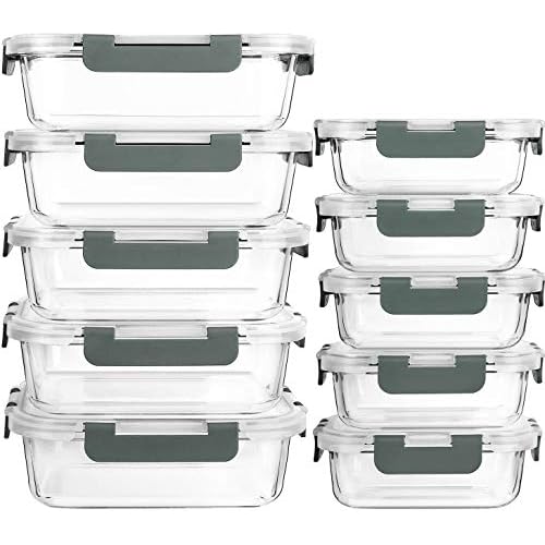 [10-Pack] Glass Meal Prep Containers with Lids, MCIRCO Food Storage Containers with Snap Locking Lids, Airtight Lunch Containers, Microwave, Oven, Freezer and Dishwasher