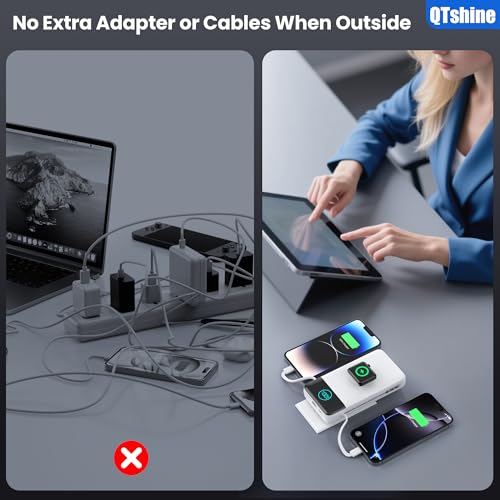 Image of Portable Charger for iPhone, 40800mAh Power Bank with Built-in Cables & AC Wall Plug, 5 Outputs USB C Fast Charging External Battery Pack for iPhone 17 /16 /15 /14, Android, Travel Essential (White)