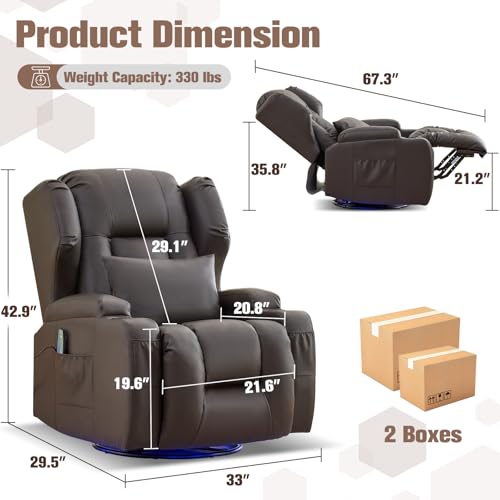 Sillón reclinable eléctrico marrón de cuero sintético miniatura 3