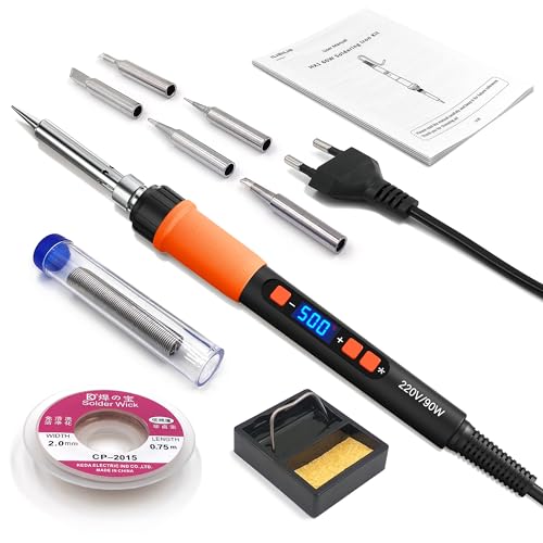 ILIBILIB Soldador, Soldador de Estaño 90W, Kit de Soldadura con Pantalla LCD 10 en 1, Control de Temperatura 356-932 ℉ con Interruptor de Encendido/Apagado y Función de Modo de Suspensión Automática