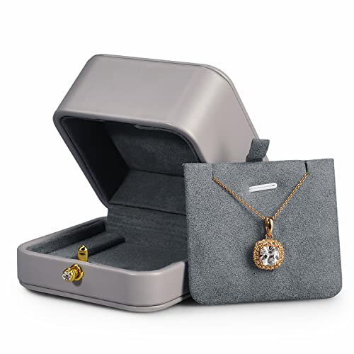Oirlv Gris Cuir de Luxe Pour Boite a Bijoux Mariage,Boîte à Pendentifs,Boîte à Colliers,Boîte Cadeau Cover