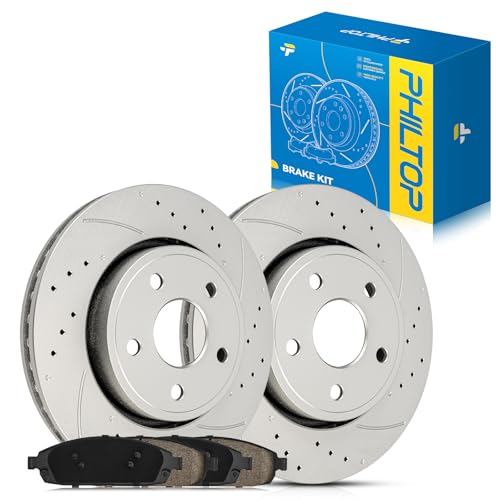 PHILTOP Front Brake Pads and Rotors Kit for Jeep Grand Cherokee 2005-2010, Commander 2006-2010, Drilled Slotted Vented 328MM