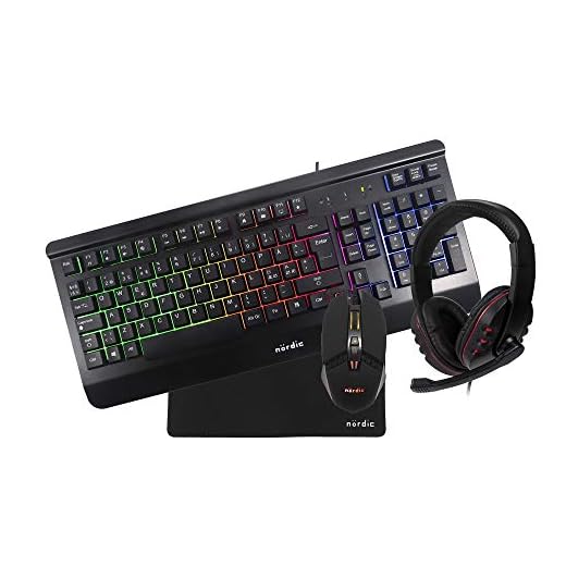 NÖRDIC GAME-N1021 KIT2 Gamingkit 4-i-1, Bakgrundsbelyst Tangentbord, Optisk Gamingmus, Stereo Gaming Headset och Musmatta, Svart