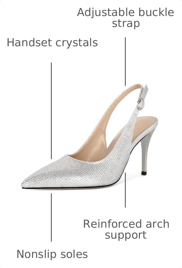 Image of YODEKS Women's Slingback Heels Pointy Toe Buckle Strap Pump Sandals Close Toe Stiletto High Heel Pumps Wedding Bridal Party Prom Shoes