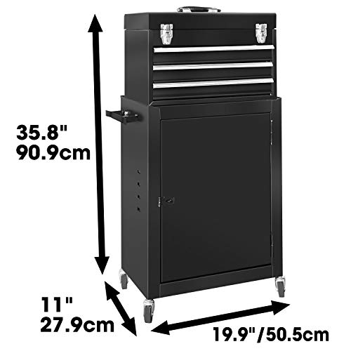 ROAD DAWG ATBD134D-BLACK Torin Rolling Garage Workshop Tool Organizer: Detachable 3 Drawer Tool Chest with Large Storage Cabinet and Adjustable Shelf, Black - Thumbnail 6
