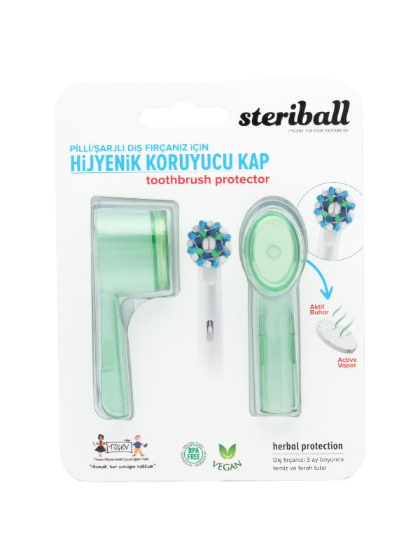 STERIBALL ŞARJLI VE PİLLİ DİŞ FIRÇALARI İÇİN HİJYENİK DİŞ FIRÇASI KORUMA KABI-2'Lİ YEŞİL X 2