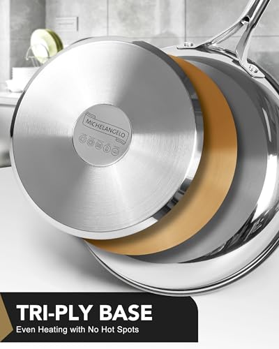 MICHELANGELO 20cm Stainless Steel Frying Pan, Small Skillet with Triply Base, Stainless Steel Pan with Ergonomic Handle, Induction Compatible - Image 4