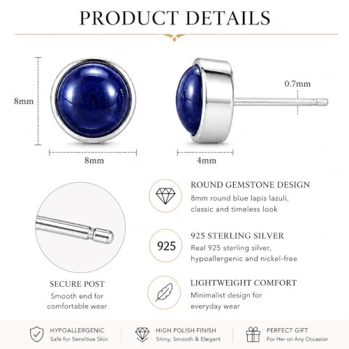 Lapis Lazuli Stud Earrings for Women 925 Sterling Silver Hypoallergenic - image 4