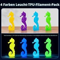 EONO 3D Druck Glow in the Dark TPU Filament Set 4×250g Nachtleuchtendes Flexibles TPU 95A, UV-Aktiv & Stoßfest, Für FDM 3D-Druck, Farben: Blau, Grün, Lila, Gelb, Ideal für Modelle, Dekorationen & DIY – Ansicht 2