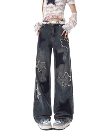 Lafaguw Star Jeans for Women Girls High Waisted Cute Patchwork Y2K Pants