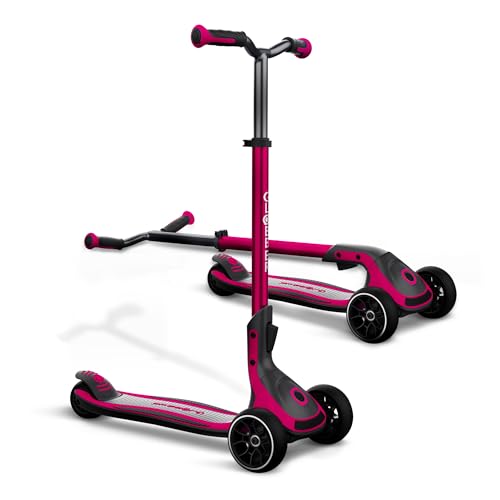 Globber Ultimum Scooter | 3-Wheel Kick Scooter for Adults & Kids 5+ | Foldable Kick Scooter with Safe, Non-Slip Deck & Premium Brakes (Pink)