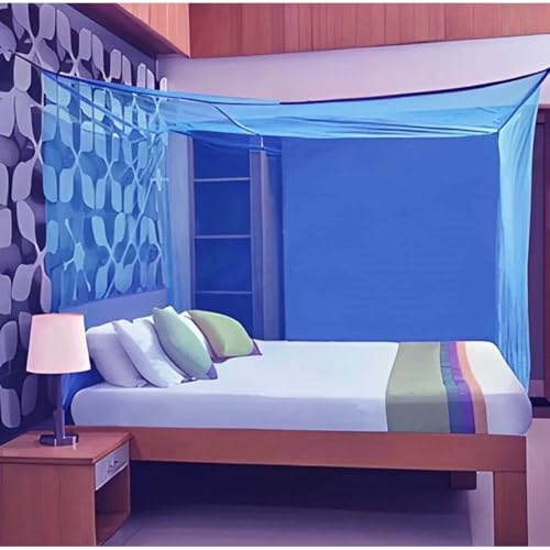Image of RN Enterprise Mosquito Net, Polyester Material, Coloring Cotton Tape with Foam Bottom (Blue, Double Bed (5x7 Feet))