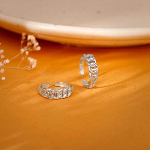 Image of GIVA 925 Silver Flowing Links Toe Rings, Adjustable| Toe Rings for Women and Girls | With Certificate of Authenticity and 925 Stamp | 6 Month Warranty