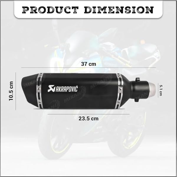 Universal Motorcycle Exhaust Silencer Muffler, Black Stainless Steel, with DB Killer, Compatible with KTM, Kawasaki, Honda, TVS, and Bajaj