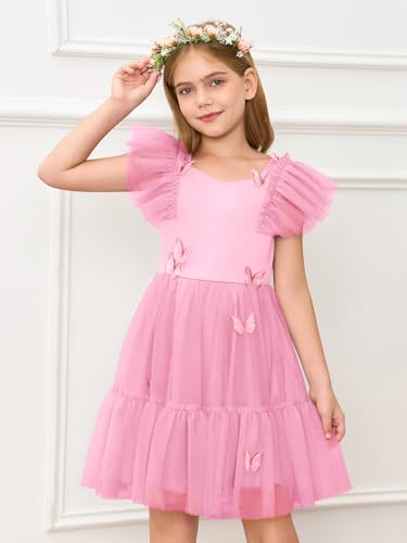 Haloumoning Girls Butterfly Party Tutu Dress Kids Ruffle A Line Tiered Birthday Wedding Guest Tulle Dresses 5-14 Years4