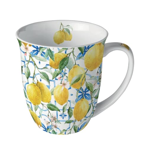 Tasse 10cm Porzellan mit Zitronen Motiv - 0,4L Keramiktasse...