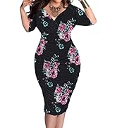 Plus Size Dresses for Women Sexy Wrap Ruched V Neck Midi Bodycon Dress Elegant Pencil Business Dr...