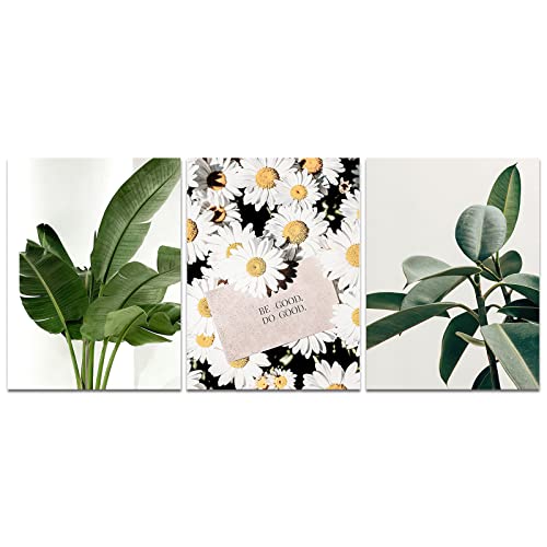 DEORAIO Stampa artistica da parete con foglie botaniche, decorazione artistica da parete con piante, poster e stampe con fiori e camomilla, per camera da letto, soggiorno, bagno, decorazione da