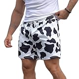 Waghaw Mens Mesh Cow 6 Inch Shorts Basketball Cow Shorts Men Animal Print Shorts with Pockets(Co,L)