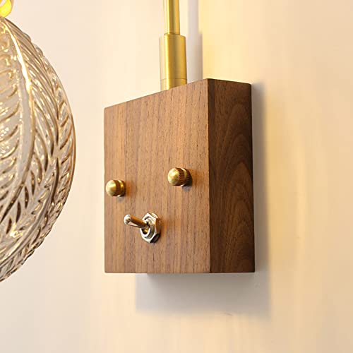 Aplique de pared antiguo de nogal con globo de vidrio ajustable 5