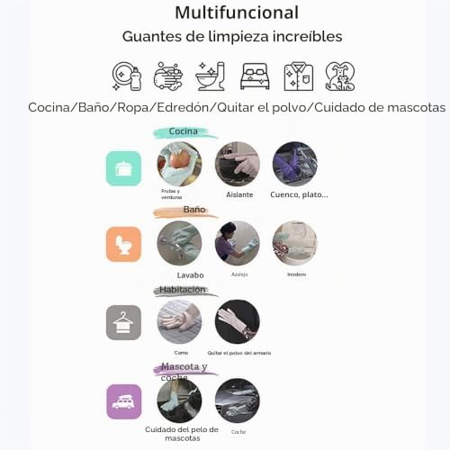 Miniatura 9 de Guantes Lavavajillas De Silicona, Guantes De Goma Reutilizables Para Fregar La Vajilla, Guantes De Limpieza Con Esponja Y Estropajo Para Tareas Domésticas, Baño, Cocina, Coche, Mascotas 1 Par De 34